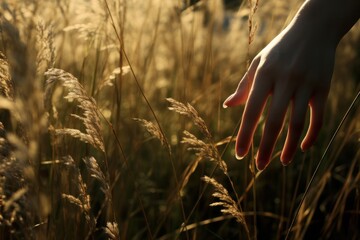 Wall Mural - Hand on the grasses outdoors nature finger.