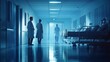 © Lukas - An illustration of doctors and nurses in a hospital corridor, with a blurred background in light blue tones