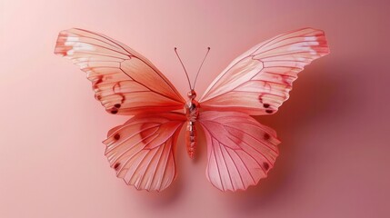 Captivating crimson butterfly with delicate ethereal wings displayed in a minimalist abstract design  This beautiful insect showcases its intricate