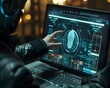 © Thares2020 - Hacker Bypassing Biometric Security on Laptop with Glowing Displays