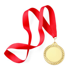 Canvas Print - One golden medal isolated on white, top view