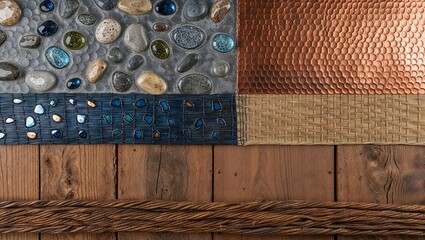 Canvas Print - Rustic background with a copper, woven, and stone texture design.