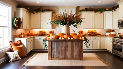 modern kitchen interior with fireplace