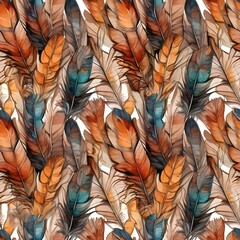 Wall Mural - elegant pattern of overlapping feathers in warm tones