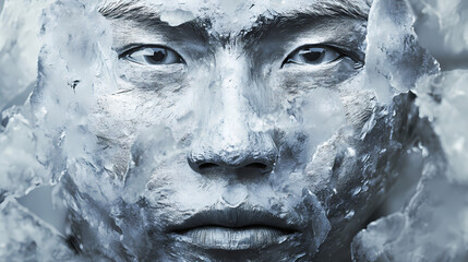 Wall Mural - Human face in inuit carving style, concept of cultural representation and sculptural art, created with generative ai technology. Inuit Ice Sculptures. Illustration