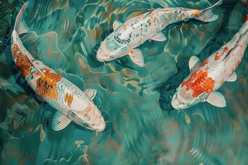 Sticker - Three koi fish swimming animal carp.