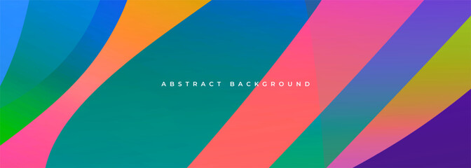 Poster - Abstract modern wide banner with vibrant colored wavy shapes. Colorful abstract background with random geometric wave objects. Vector illustration