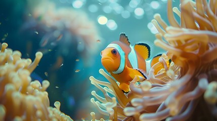 Poster - Vibrant Underwater Symbiotic Portrait of Clownfish in Anemone