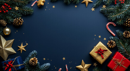 Wall Mural - a blue background with a christmas tree and stars