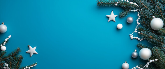 Wall Mural - a blue background with a tree and stars and white balls