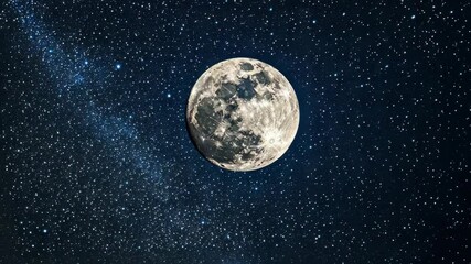 Wall Mural - A full moon shines brightly in the night sky, surrounded by a multitude of stars