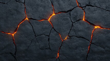 fiery lava stone texture with dark black cracked surfaces and molten orange veins glowing from the c