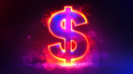 Vibrant neon dollar sign against a colorful background.