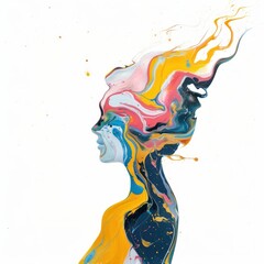 Wall Mural - Acrylic pouring woman painting art representation.