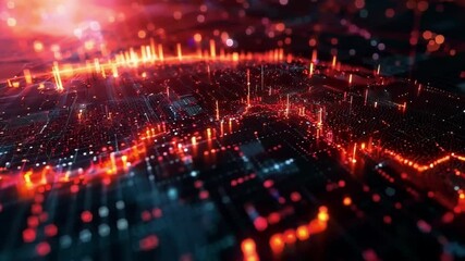Abstract technology background showing glowing finance chart animation with bokeh. Perfect for any information technology, big data or finance related projects