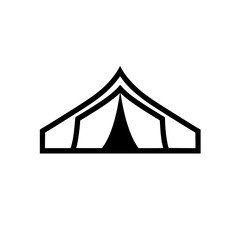 Wall Mural - minimalist black and white icon depicting a classic tent with simple lines against a clear white bac