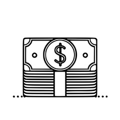 Poster - monochrome vector illustration of a stack of dollar bills with a central dollar sign symbol. the sim