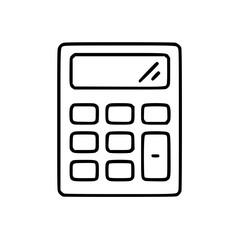 Poster - simple black and white illustration of a calculator with a display and buttons drawn in a minimalist