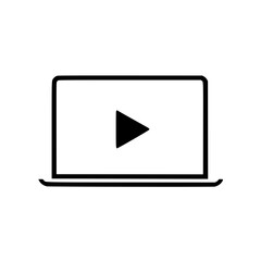 Wall Mural - minimalistic black laptop icon with a central play button symbol, representing digital media streami