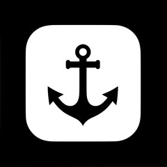 Wall Mural - black and white anchor icon set against a rounded square background, symbolizing stability and marit