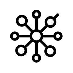 Wall Mural - abstract black vector icon featuring interconnected circles with a central hub on a white background