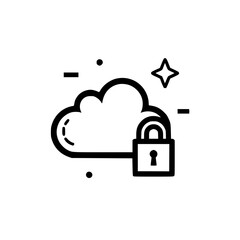Wall Mural - minimalistic black and white cloud icon with a padlock, representing data security and cloud storage