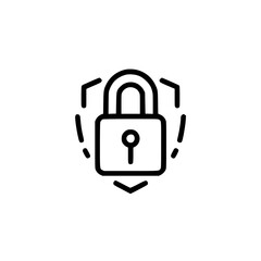 Sticker - minimalist black and white icon of a padlock enclosed within a shield, symbolizing security and prot