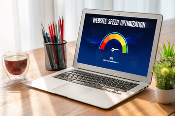 Wall Mural - computer software evaluating website loading speed. concept of improving website loading speed snugl