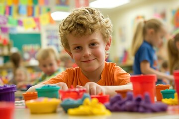 Sticker - Play-doh kindergarten classroom child.