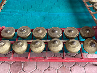 Close up of Gamelan musical instruments, traditional Indonesian percussion instruments, musical performance, cultural heritage