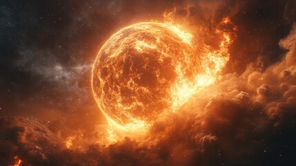 burning planet artwork high-quality digital space art