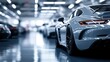 © putri syakilla - A sleek sports car parked in a well-lit garage among other vehicles.