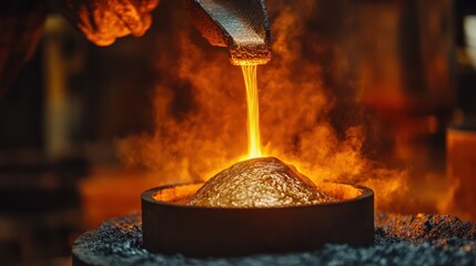 Metal Melting. Workers Control Melting Process in Foundry Steel Industry