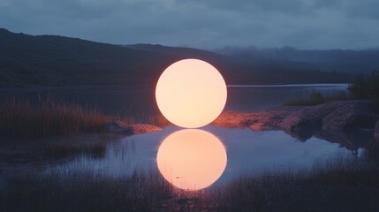 Wall Mural - a large glowing ball is floating in the water