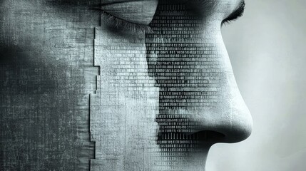 Wall Mural - binary code human face abstract technology concept
