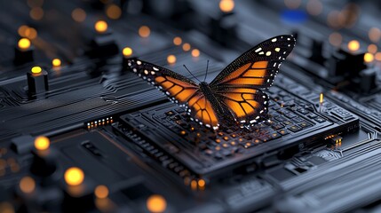 Wall Mural - butterfly on circuit board digital transformation technology innovation concept