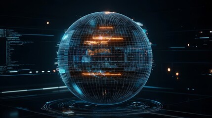Fototapete - Background and texture with blue and pink tones, sphere planet circle on dark background