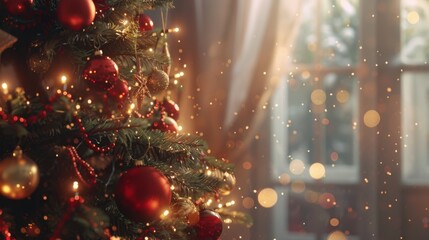 Poster - Festive Christmas Tree with Beautiful Ornaments and Lights