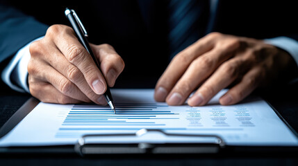 Poster - Businessman analyzing graph data.
