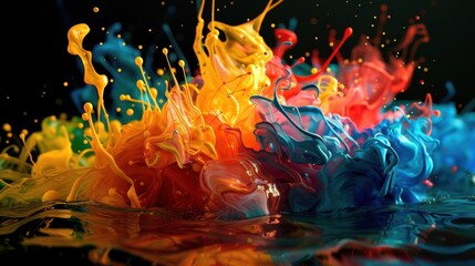 Poster - Vibrant Splash of Colorful Liquid Paints in Motion