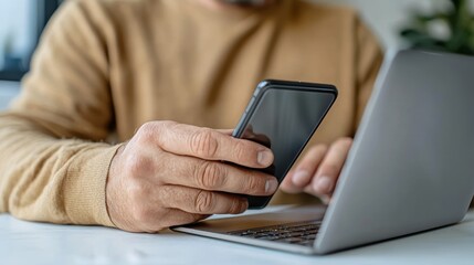 Person using a smartphone to make an online purchase at home, stock photo style