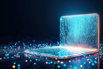 Poster - Futuristic glowing laptop with data streams