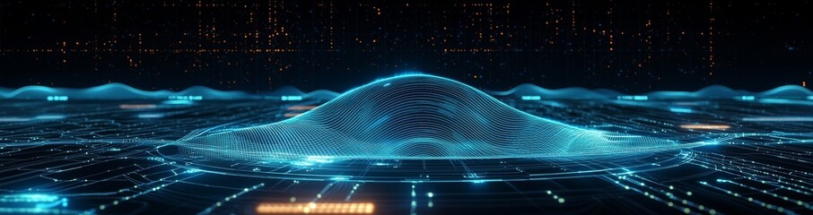 Aufkleber - Objects with a dynamic wave in a futuristic background. Connecting background. Abstract wave. Stock. Big data 3D rendering.