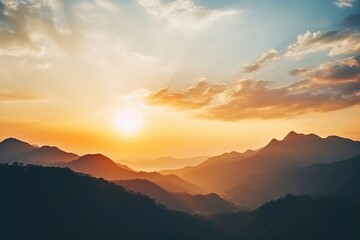 Wall Mural - Mountain silhouette sunset sky landscape.