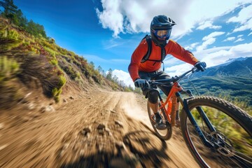 Poster - Mountain biker cyclist bicycle downhill mountain.