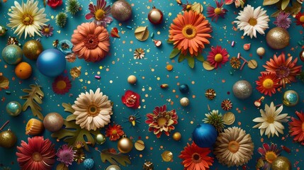 Wall Mural - Colorful Floral Arrangement with Decorative Elements