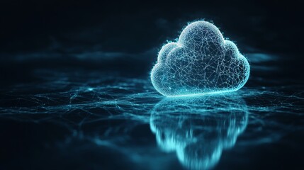Fototapete - There are small padlocks scattered on the background as well as a white polygonal structure. This is the concept of cloud computing.