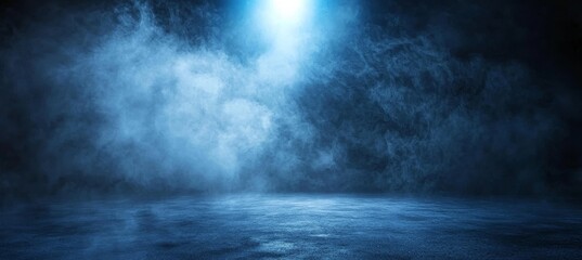 Poster - An empty dark blue abstract cement wall and studio room with smoke floating up the interior texture for displaying products