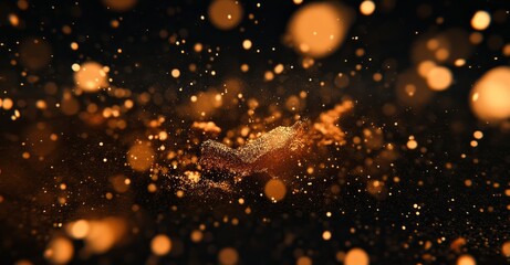 Canvas Print - Golden smoke particles and golden glitter effects. Golden fragrance flow with magic glitter fluid sparkles.