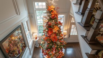 Canvas Print - Festive Holiday Tree Decorated with Ornaments and Lights